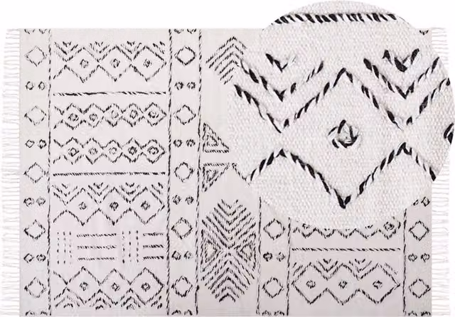 Tappeto Beliani in lana e cotone con motivo geometrico moderno e vintage, bianco e nero, L: 230 cm, P: 160 cm