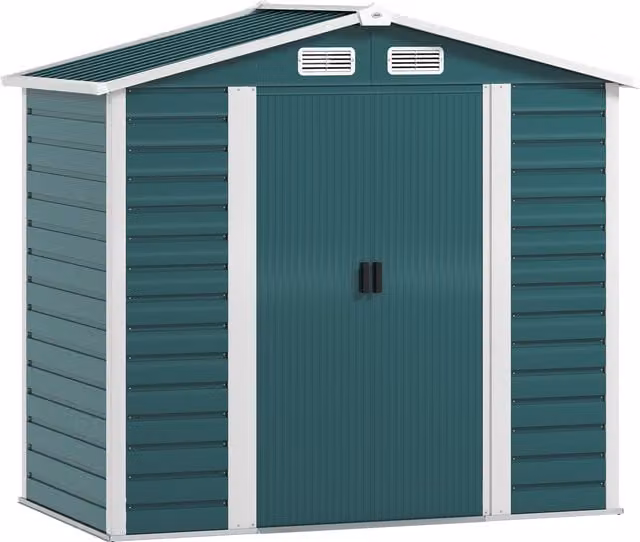 Casetta da Giardino Outsunny in Acciaio Zincato Verde con Porte Scorrevoli e Lucchetto, L/P/H: 210 x 120 x 190 cm