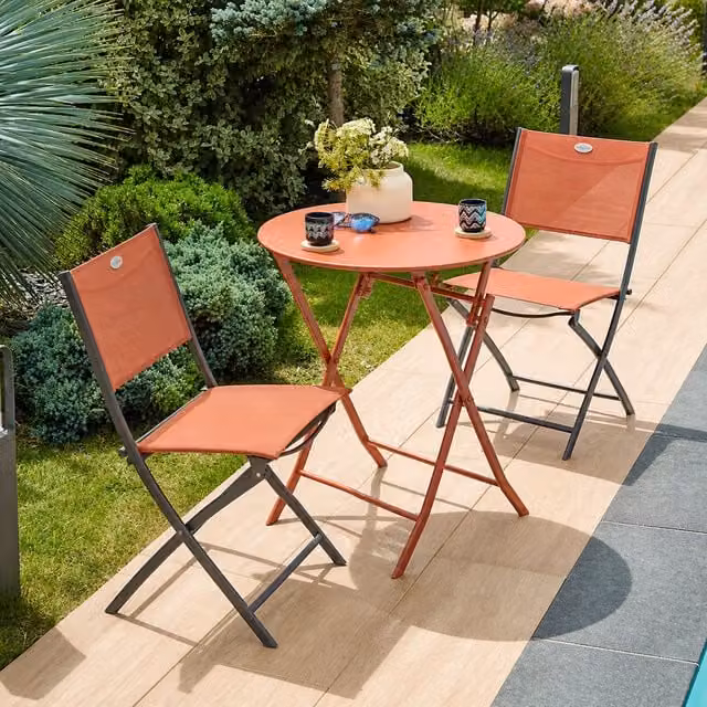 Tavolo da giardino tondo Hesperide rosso con piano pieghevole in metallo L: 60 cm, H: 71 cm