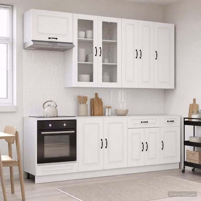 Unità cucina moderna vidaXL KALMAR in 8 pezzi bianco lucido con ante in vetro e cassetti in MDF