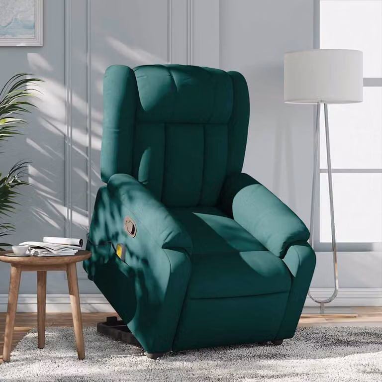 vidaXL Poltrona Alzapersona Elettrica Verde con Braccioli in Tessuto e Schiuma