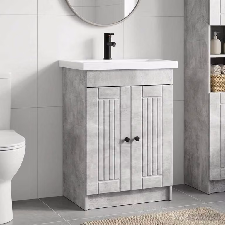Set di mobili per il bagno moderno vidaXL in legno e metallo, Grigio e Nero, L: 78,5 cm, P: 37,5 cm, H: 81 cm