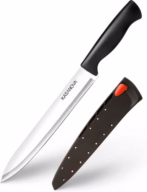 Coltello slicer con affilatore Sharpy Kasanova in acciaio inox con custodia nera