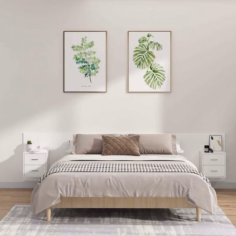 vidaXL Testiera per Letto con Comodini Integrati in Legno Multistrato Bianco L: 240 cm, P: 80 cm, H: 80 cm