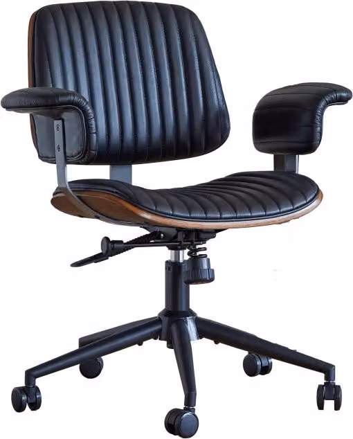 Sedia da ufficio girevole OKWISH in pelle e metallo nera con braccioli imbottiti e altezza regolabile L/P/H: 52 x 46 x 33 cm