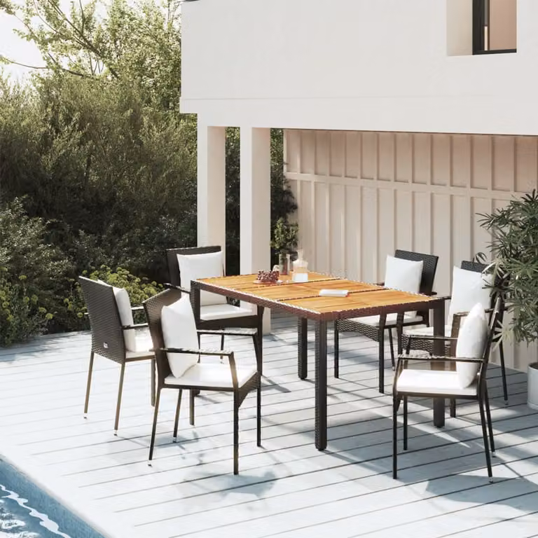 Set da pranzo da giardino vidaXL in polyrattan e legno di acacia nero e bianco con 5 pezzi
