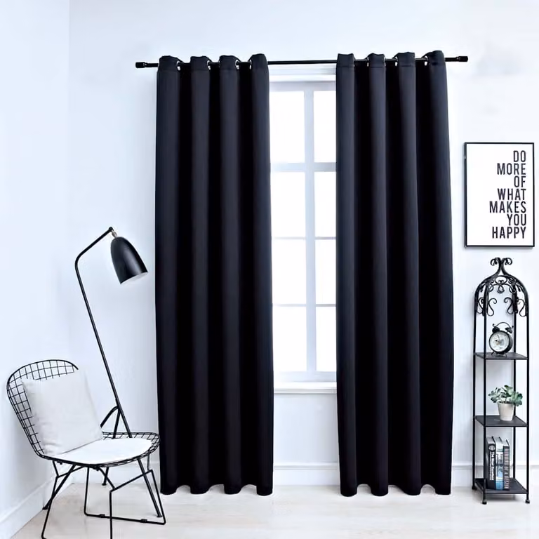 Set di 2 tende oscuranti vidaXL in tessuto nero con anelli, L 137 cm x H 213 cm