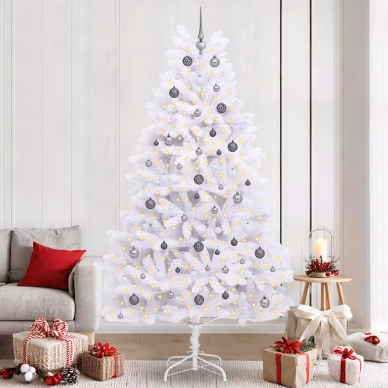 Albero di Natale artificiale moderno vidaXL in PVC e metallo, colore bianco, Altezza: 240 cm, Larghezza: 120 cm, Profondità: 120 cm