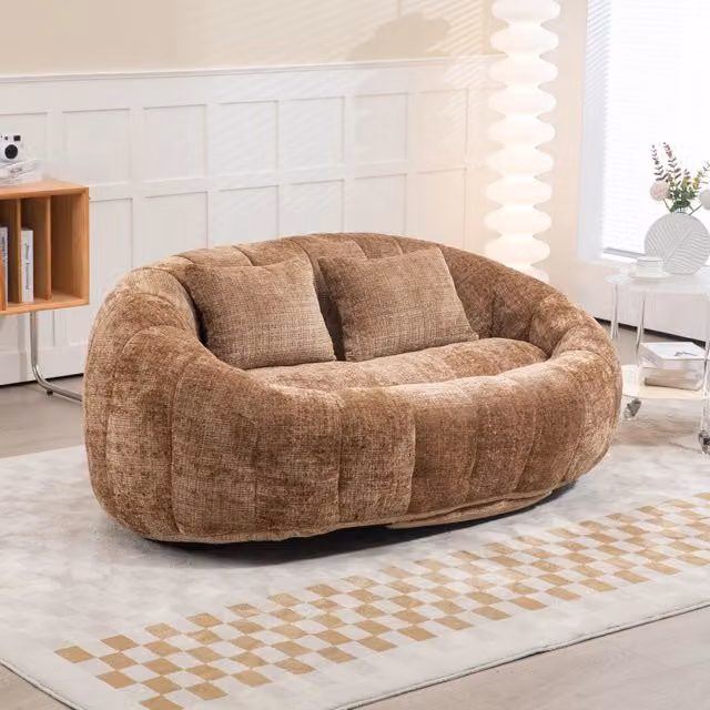 Divano Lazy REDOM in tessuto Chenille colore Caffè L: 150 cm, P: 95 cm, H: 63 cm