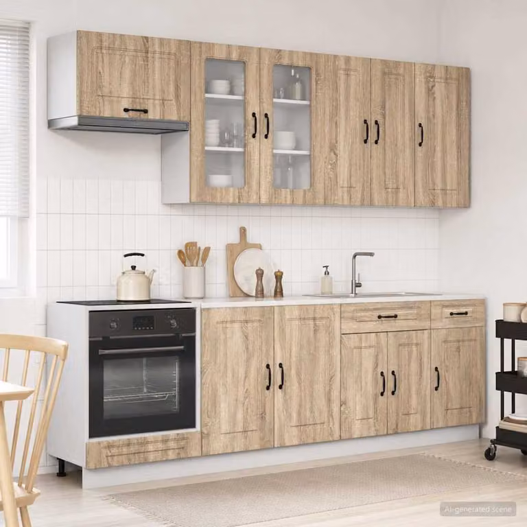 Unità cucina moderna vidaXL KALMAR composta da 8 pezzi in legno ingegnerizzato color rovere sonoma con ante in vetro