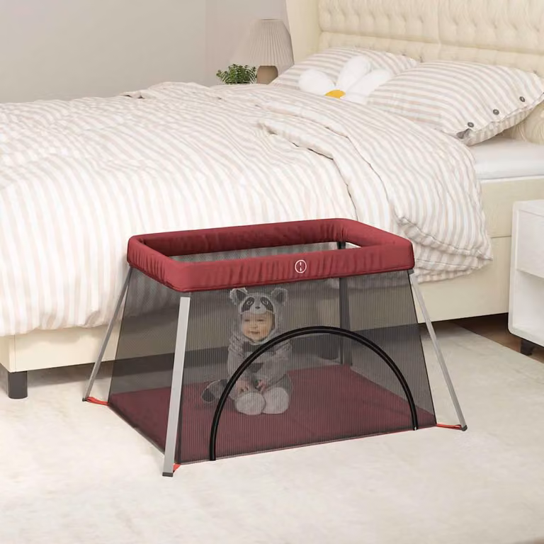vidaXL Box per Bambini con Materasso Rosso in Tessuto di Lino e Materiali Misti L/P: 120 x 60 cm