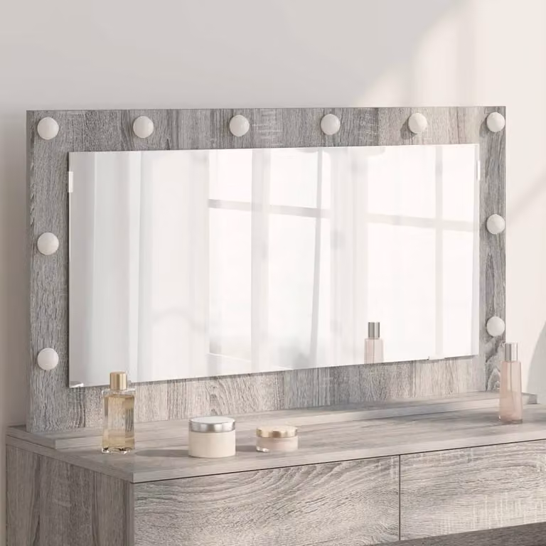 Specchio da Vanità Moderno vidaXL con Luce LED, Grigio, Rettangolare, L: 100 cm, P: 55 cm, H: 18 cm