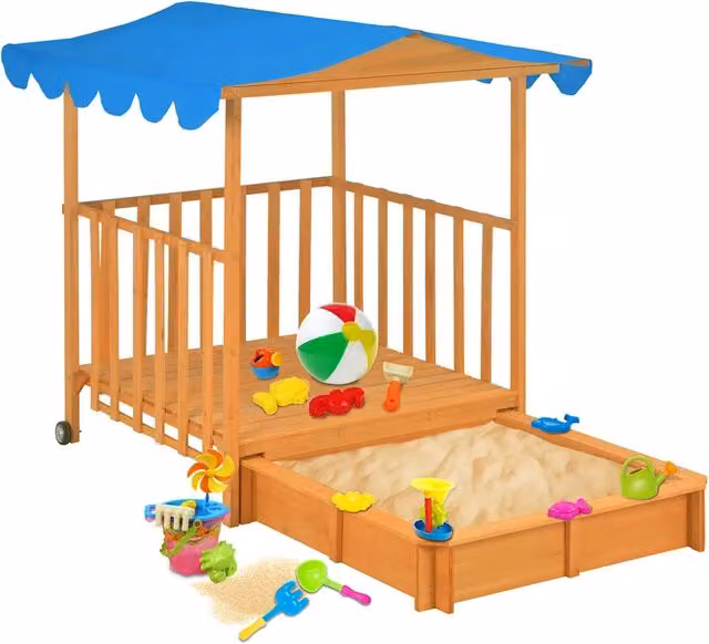 Casetta dei Giochi con Sabbiera in Legno di Abete Blu vidaXL L/P/H: 143 x 130 x 130 cm
