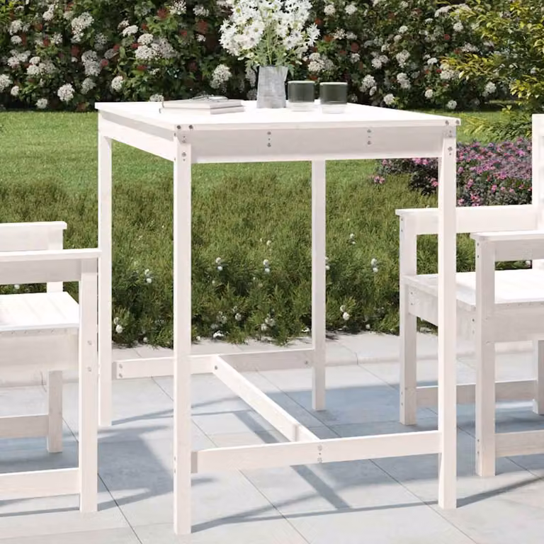 vidaXL Tavolo da giardino rettangolare in legno di pino bianco, stile rustico, L: 121 cm, P: 82,5 cm, H: 110 cm