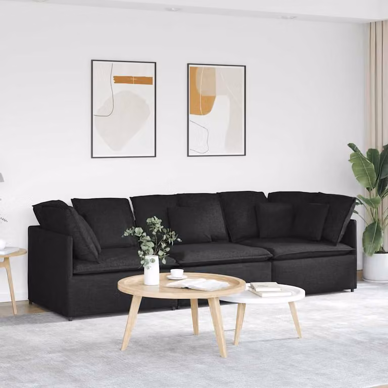 vidaXL Divano Modulare Moderno con Cuscini in Tessuto Nero e Struttura in Metallo e Legno
