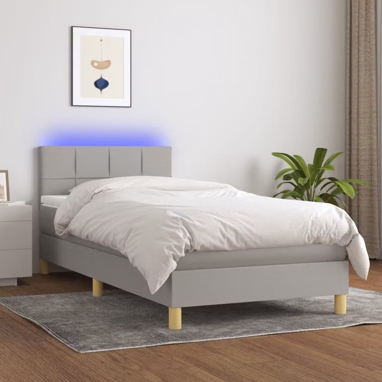 Letto con Materasso e Illuminazione LED vidaXL in Tessuto Grigio Chiaro L 90 x P 190 cm
