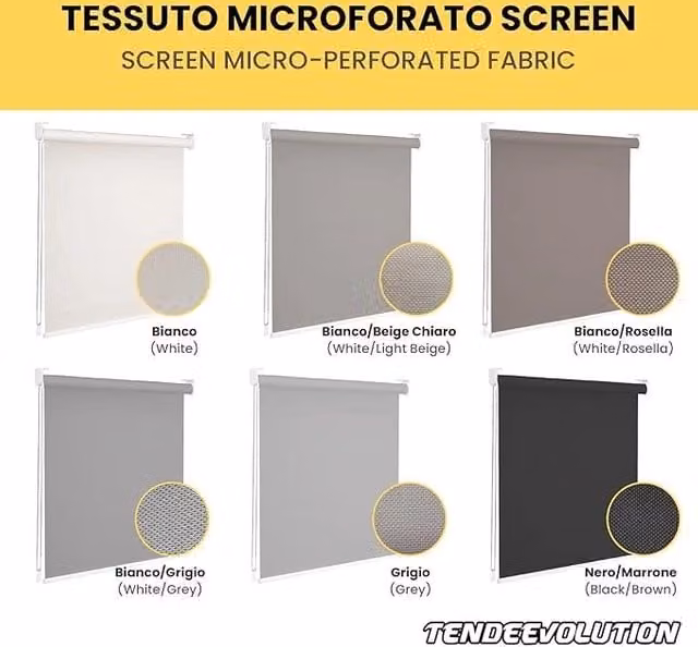 Tenda a Rullo SCREEN Microforata Filtrante TENDEEVOLUTION Semi-trasparente Resistente ai raggi UV in Poliestere, Colore Bianco, L: 125 cm x H: 250 cm