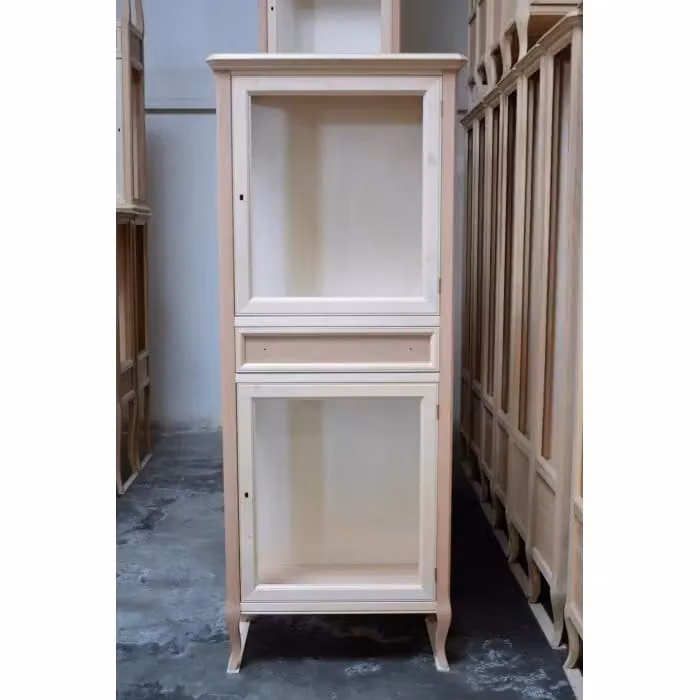 Vetrina classica Mobili 2G in legno grezzo con ante in vetro, ripiani interni e serratura, L/P/H: 70 x 40 x 175 cm