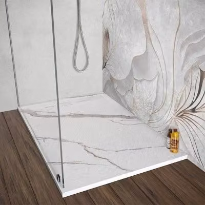 Piatto doccia rettangolare INBAGNO in resina effetto marmo bianco con canalina lineare Argo L: 120 cm, P: 80 cm, H: 3 cm