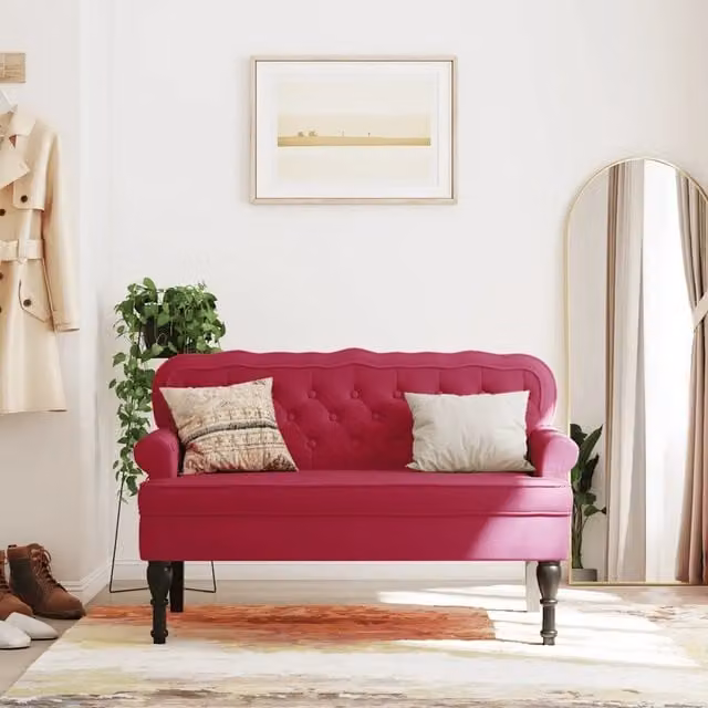 Panca con Schienale vidaXL in Velluto Rosso L: 119,5 cm, P: 64,5 cm, H: 75 cm