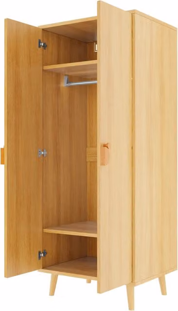 Armadio moderno con 2 ante e vano appendiabiti per camera da letto o cameretta, in MDF color beige e marrone, L: 70 cm, P: 55 cm, H: 170 cm