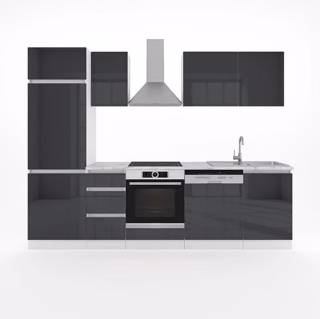 Cucina componibile Vicco Optima in legno antracite lucido e bianco, larghezza: 270 cm