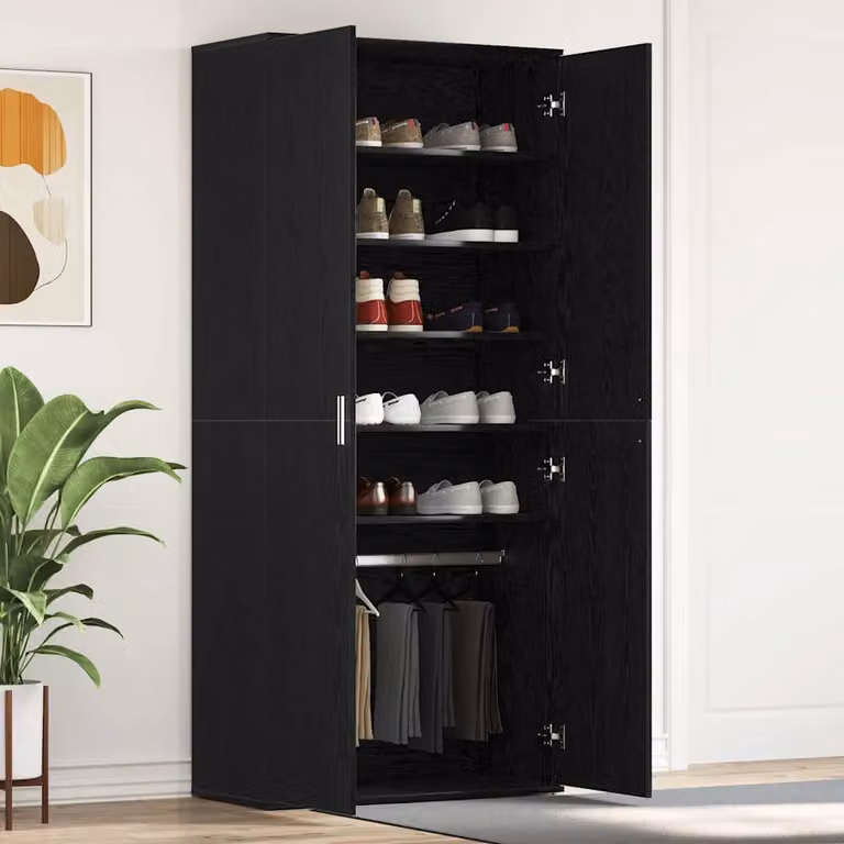 Mobile porta scarpe vidaXL moderno in legno nero e argento L: 80 cm, P: 39 cm, H: 178 cm