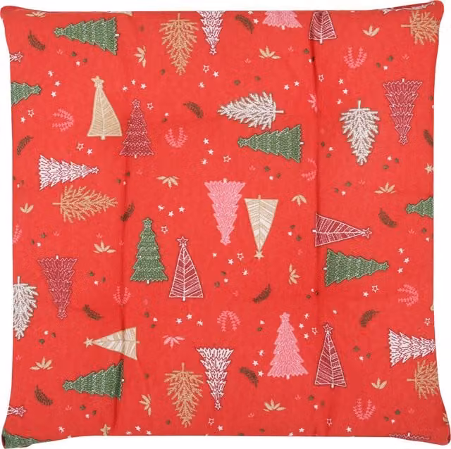 Set di 4 cuscini quadrati per sedia a tema albero di Natale KASANOVA, colore rosso, lavabili in lavatrice