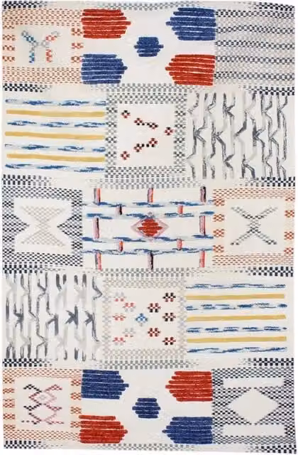 Tappeto rettangolare etnico e moderno Kendra Home in lana e cotone multicolore beige grigio e blu L: 170 cm, P: 120 cm