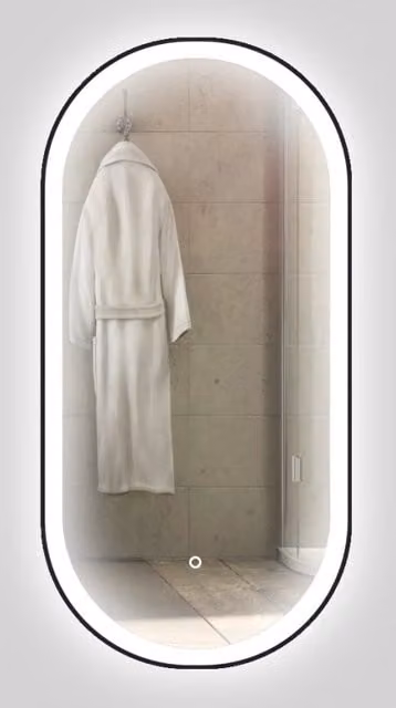 Specchio ovale OGOMONDO con cornice nera e retroilluminazione LED dimmerabile, comando touch, H: 90 cm, L: 50 cm