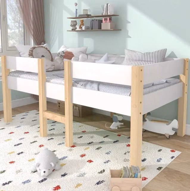 Letto semipiano per bambini in legno e MDF bianco con protezione anticaduta L/P/H: 200 x 90 x 97 cm