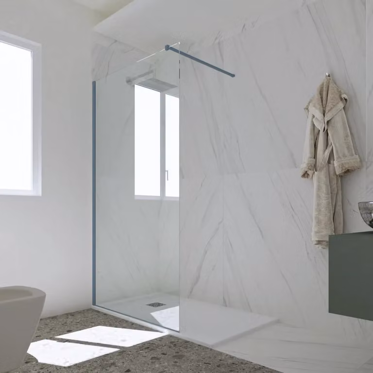 Parete doccia Walk-in FORTE mod. Kolors con vetro trasparente e profilo blu navy, L: 90 cm, H: 200 cm