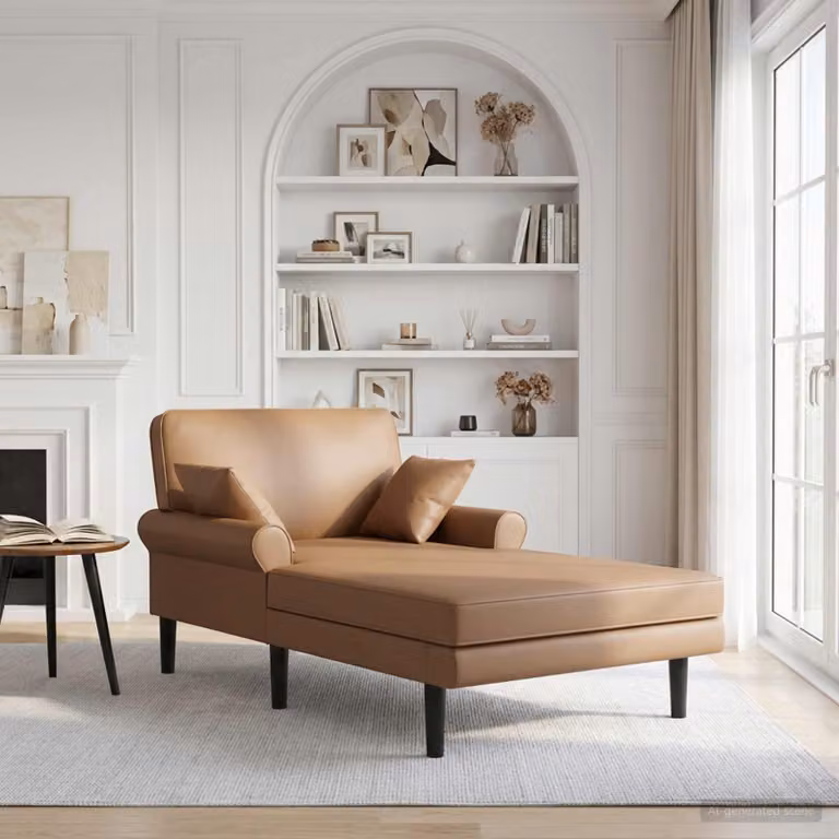 vidaXL Chaise longue moderna in similpelle beige e marrone con cuscini inclusi L/P/H: 174 x 106 x 86 cm