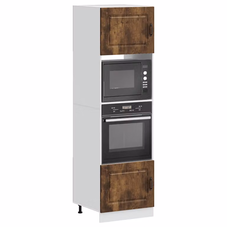 Set di 2 armadi per forno vidaXL Kalmar in legno multistrato e MDF, colore rovere fumo, design moderno con ante a battente