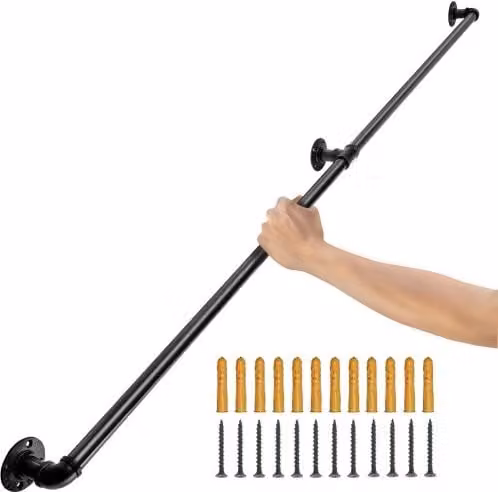 Set di 2 Corrimano VEVOR in Acciaio Inox Nero Opaco per Scale Interne ed Esterne, Montaggio a Parete, Lunghezza: 152 cm