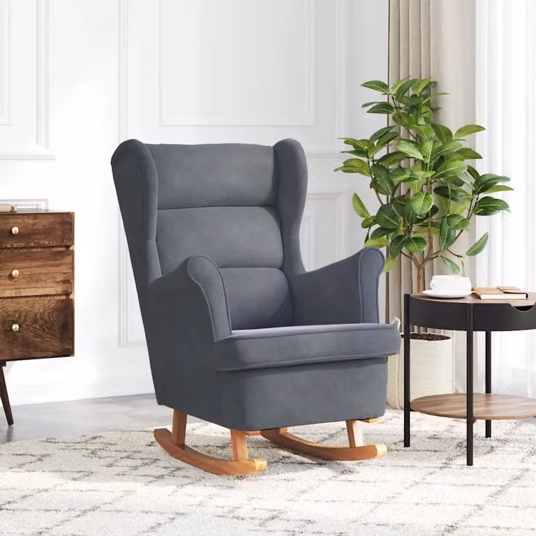 Sedia a dondolo vidaXL moderna in legno e tessuto Grigio, L: 92 cm, P: 71 cm, H: 100 cm