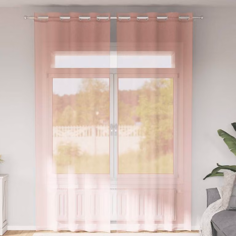 Set di 2 tende in voile semi-trasparenti vidaXL con occhielli, colore rosa, L: 140 cm x H: 260 cm