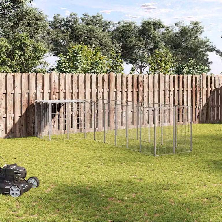 Gabbia per cani vidaXL in acciaio resistente alle intemperie, colore argento/grigio, 6,05 m²