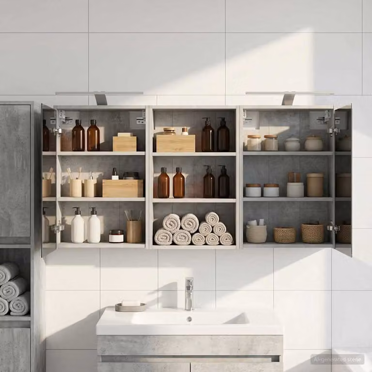 Set di 3 armadi da bagno con specchio e illuminazione LED vidaXL, design minimalista in legno e vetro, L 126 x P 16 x H 62.5 cm