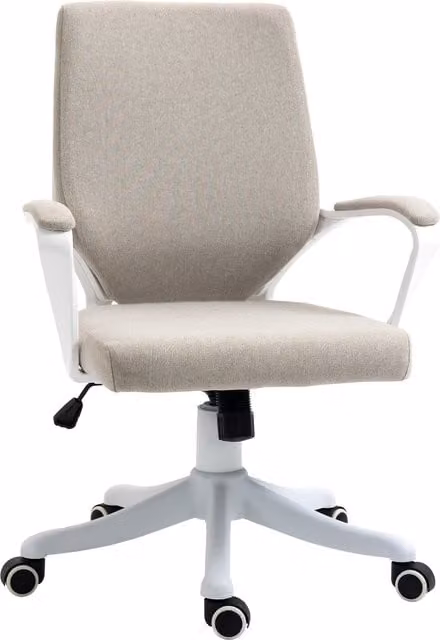 Sedia da ufficio ergonomica moderna Vinsetto Aosom con funzione dondolo e altezza regolabile, seduta imbottita, Beige, L: 62 cm, P: 69 cm, H: 92-100 cm