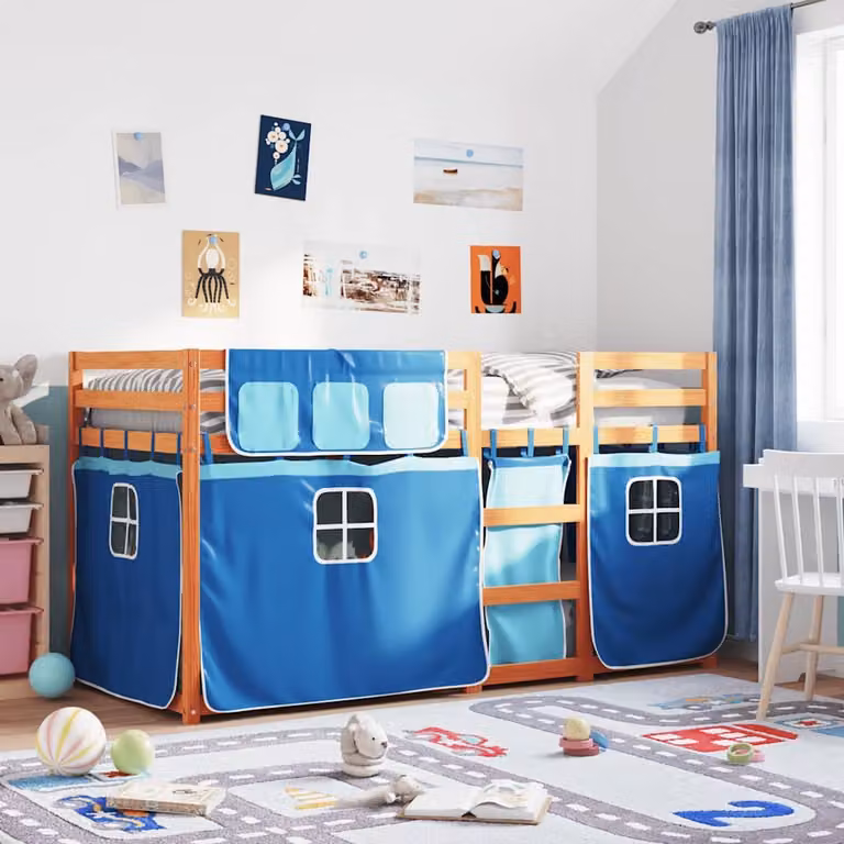 Letto a Castello vidaXL in Legno di Pino Massello Marrone e Blu L 90 x P 200 cm