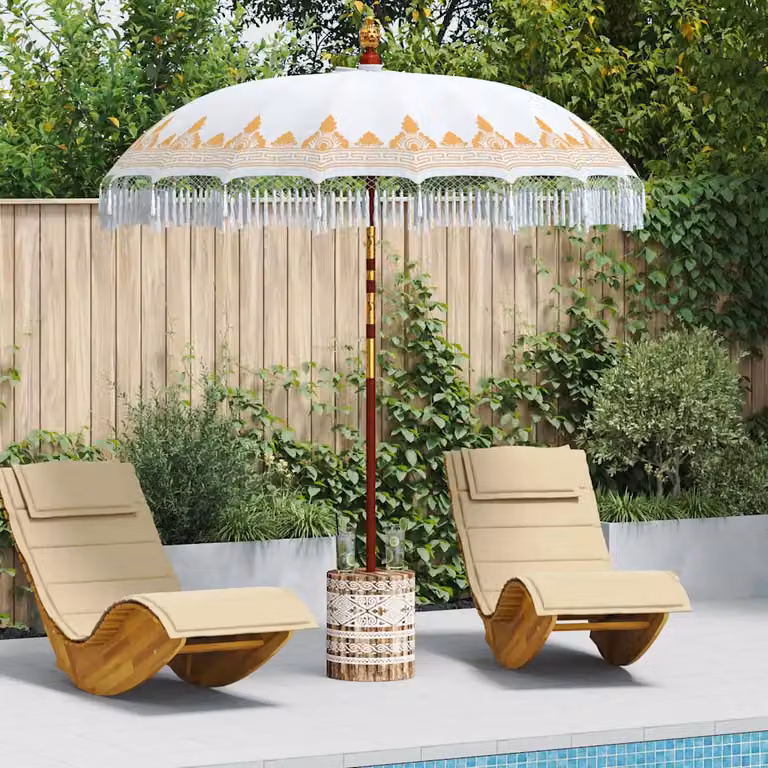 Ombrello balinese vidaXL con base in beige e bianco, L: 215 cm, P: 215 cm, H: 260 cm
