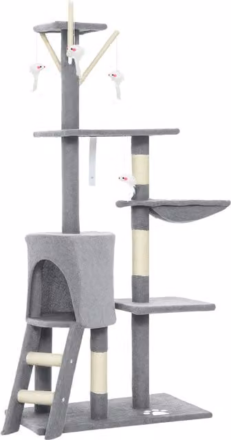 Albero per gatti PawHut grigio con amaca, grotta, scala e 3 pali in sisal, altezza 134 cm