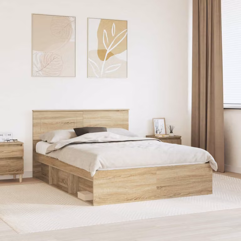 Struttura del letto moderna vidaXL in legno ingegnerizzato marrone L 140 cm x P 200 cm