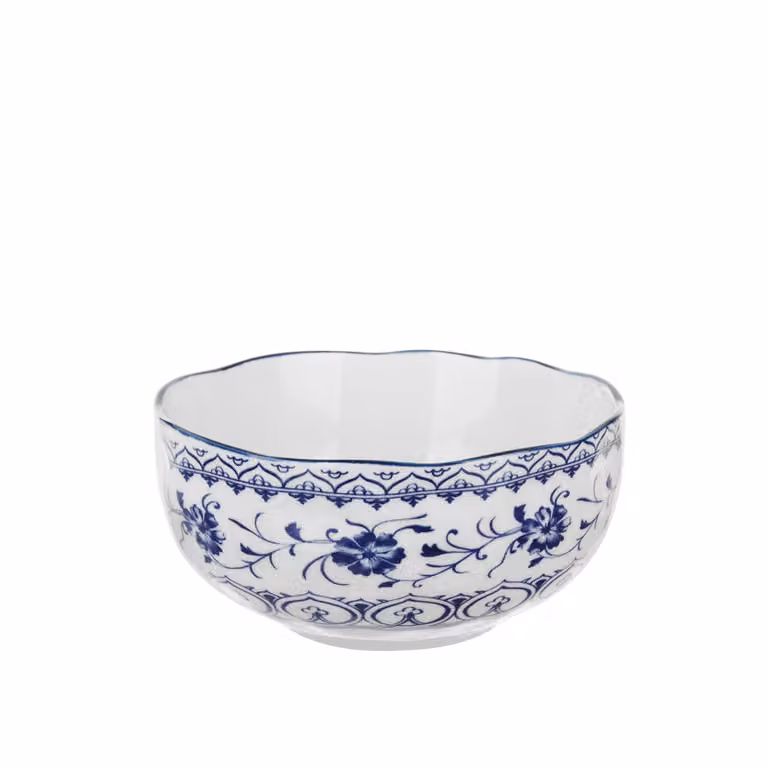 Ciotola da portata Sushiko in ceramica con decorazione floreale blu e bianca, L: 15,3 cm, H: 7,2 cm