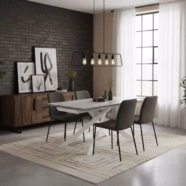 Tavolo da pranzo allungabile Axis Duzzle in ceramica e vetro effetto marmo bianco e antracite, L: 160-240 cm, P: 90 cm, H: 76 cm