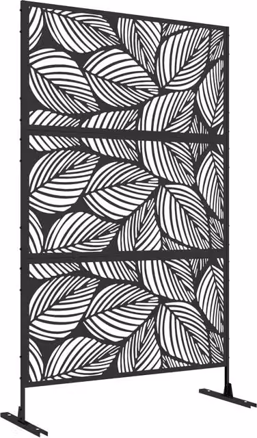 Paravento da giardino Minimal Floreale in metallo nero L 122 cm x P 45 cm x H 198 cm