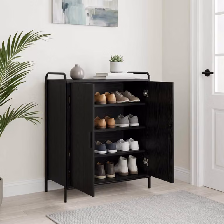 Mobile porta scarpe vidaXL moderno nero in legno ingegnerizzato e metallo L 76 cm, P 36,5 cm, H 93 cm
