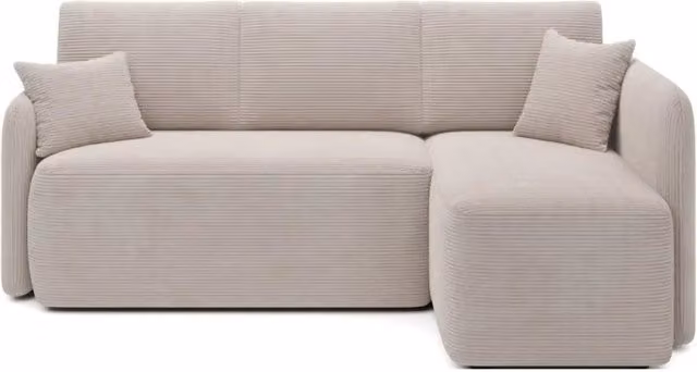 Divano angolare moderno Meublorama collezione Hedson in tessuto beige con funzione letto e poggiatesta regolabile L/P/H: 206 x 150 x 89 cm