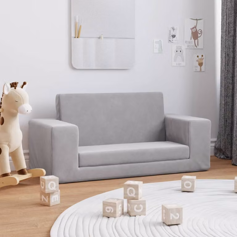 vidaXL Divano Letto per Bambini a 2 Posti Grigio Chiaro in Morbido Peluche con Braccioli